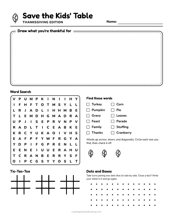 Preview of the kids' table placemat