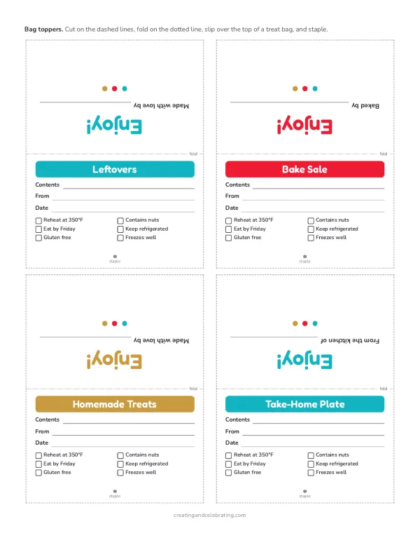 Preview of the leftover and bake sale labels